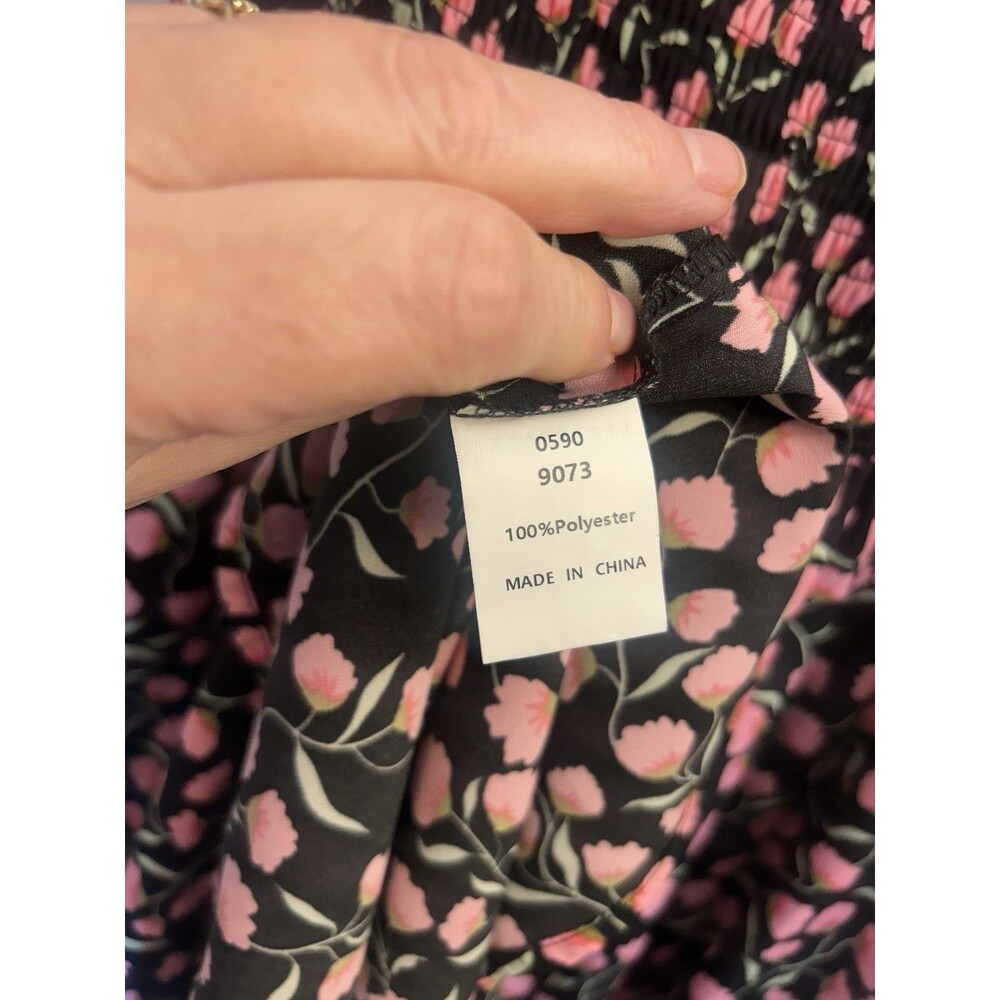 BTFBM Floral Smocked Cottagecore Maxi Dress Puff Sleeve Black Pink Large - Picture 6 of 12